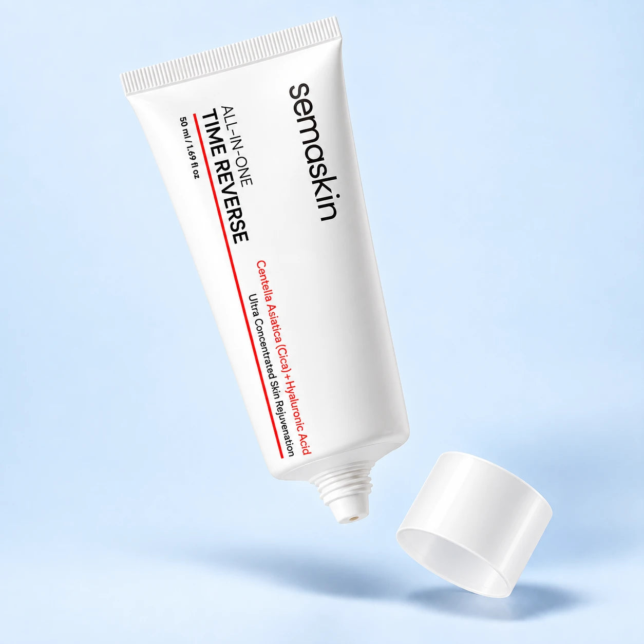 Time Reverse white tube and opaque white cap in a studio setting