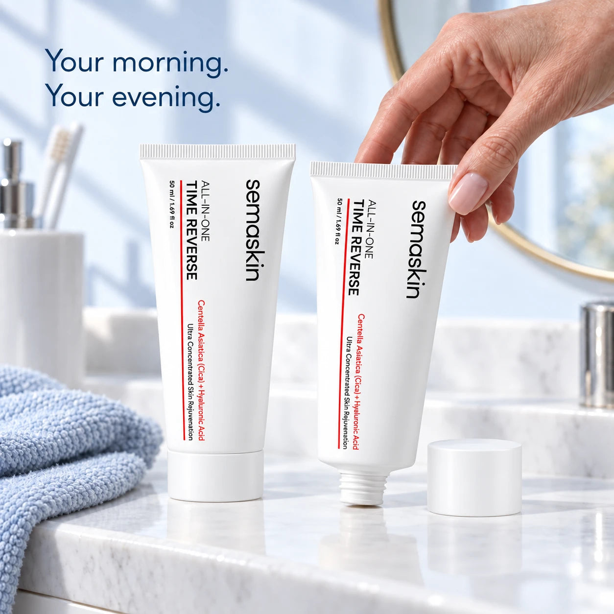 Two Time Reverse tubes for morning and evening care